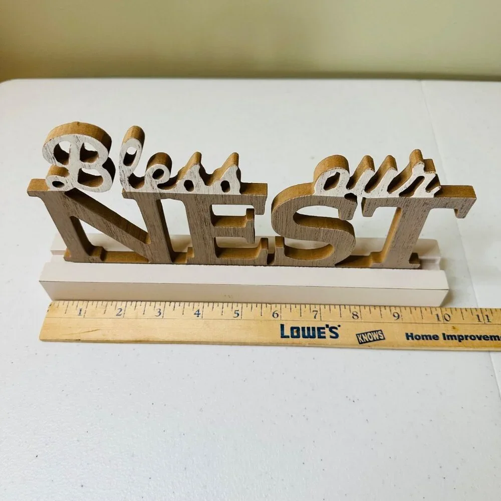 Bless Our Nest Tabletop Sign Farmhouse Decoration Word Art Decor Home Accent - Picture 3 of 9